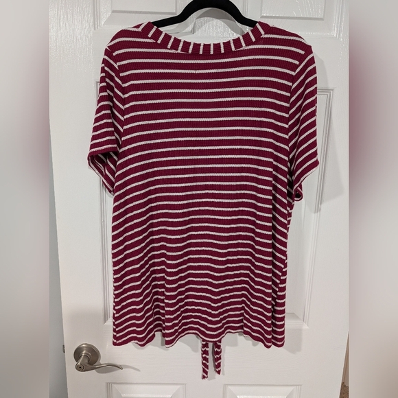 Lane Bryant Berry Striped Classic Button-Front Knit Tee With Tie-Hem Size 18/20 - Picture 8 of 10